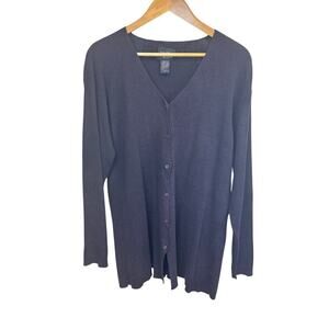 Eileen Fisher‎ Cotton Linen Bland Button Front Cardigan Eggplant Women's L